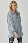 JessieJane Distressed Raw Hem Denim Shirt