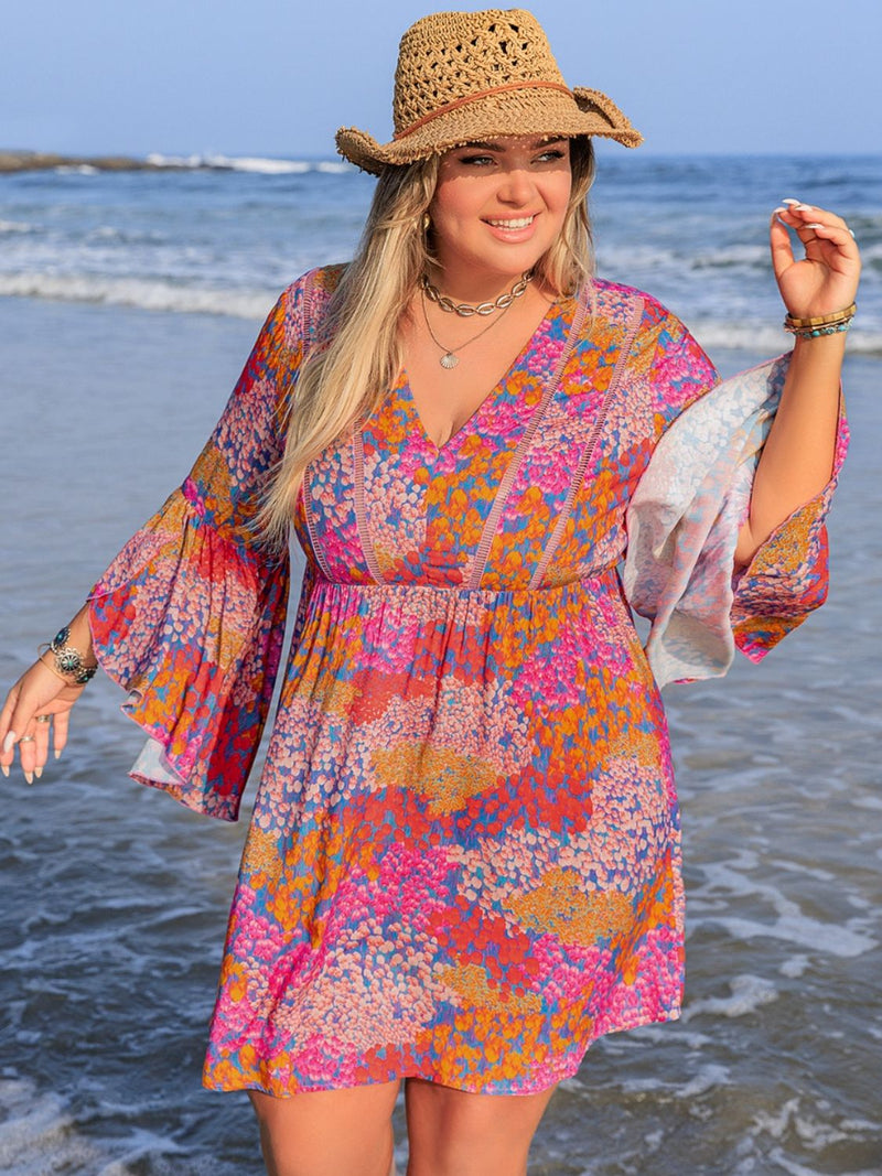 Summer Florals Plus Size Ruched Long Sleeve Dress