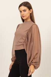 Mocha Ruched Sheer Blouse