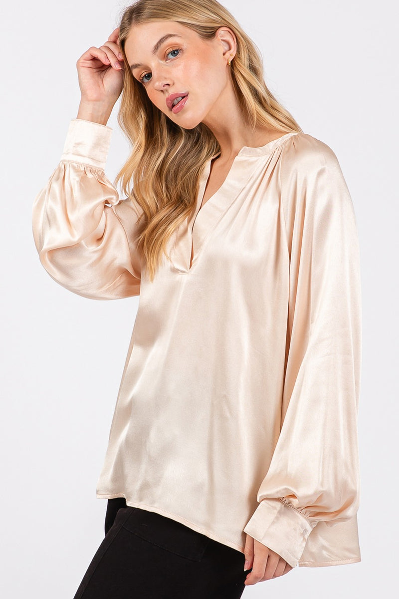 Ellison Notched Long Sleeve Blouse