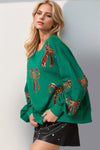 Christmas Bow Sequin Round Neck Dropped Shoulder Sweatshirt