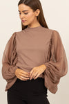 Mocha Ruched Sheer Blouse