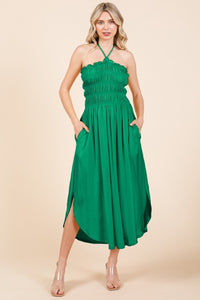 Emerald City Tie Back Shirring Dress with Pockets