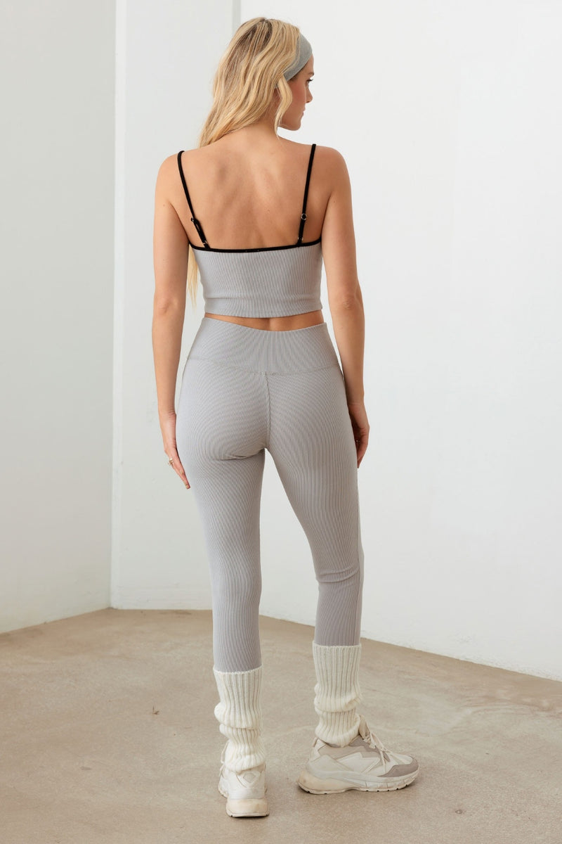 Charcoal Ribbed Crop Cami and High Waist Brushed Leggings Set