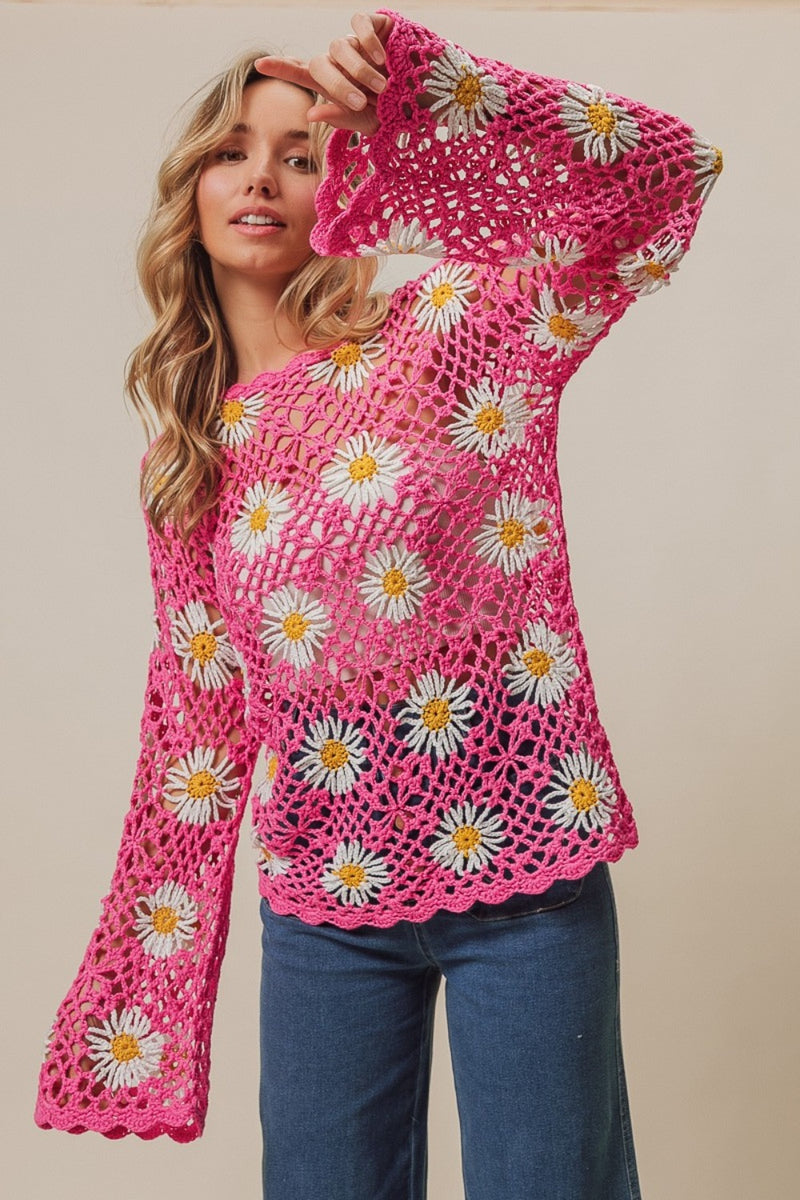 Hippie Child Floral Crochet Long Sleeve Top