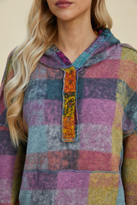 Worlds Apart Plaid Dropped Shoulder Hoodie