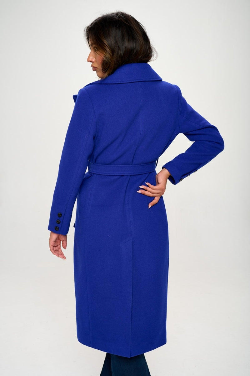 Royal Blue Double-Breasted Longline Coat with Belt