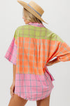 Screaming Summer Plaid Collared Neck Half Sleeve Shirt