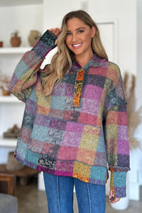 Worlds Apart Plaid Dropped Shoulder Hoodie