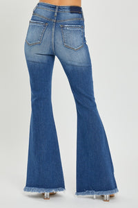 Rhonda High Rise Front Slit Frayed Hem Flare Jeans