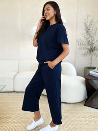 Raven Texture Short Sleeve Top and Pants Set