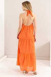 Orange Halter Neck Cover Up Maxi Dress