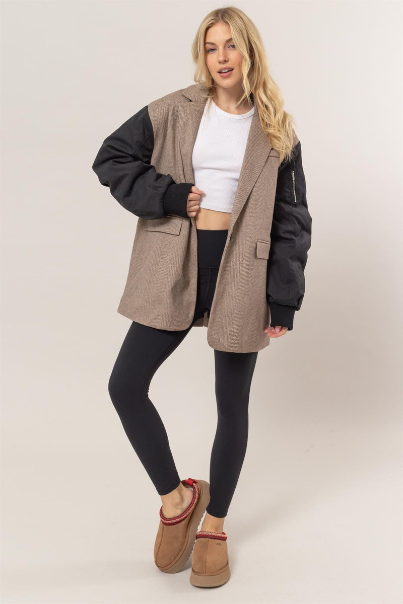 Mix It Up Herringbone Bomber Blazer