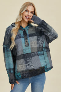 Worlds Apart Plaid Dropped Shoulder Hoodie