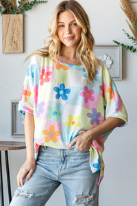 Brighter Days Floral Round Neck Waffle T-Shirt