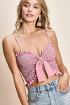 Blush Pink Ruffled Smocked Ribbon Detail Tank