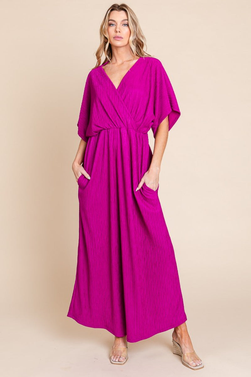 Hot Pink Surplice Maxi Dress with Pockets