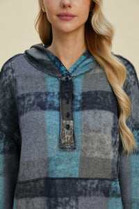 Worlds Apart Plaid Dropped Shoulder Hoodie