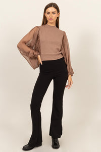 Mocha Ruched Sheer Blouse