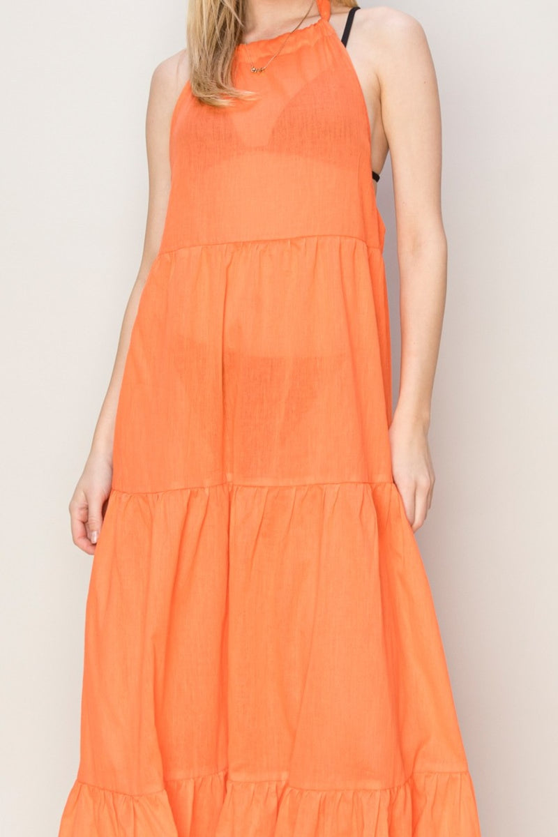 Orange Halter Neck Cover Up Maxi Dress