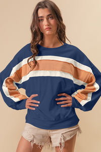 French Terry Color Block Cut Edge Detail Sweatshirt