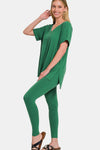 Lucky Clover V-Neck Rolled Short Sleeve T-Shirt and Leggings Lounge Set