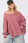 Zoie Mineral Wash Side Slit Oversized Sweatshirt