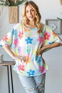 Brighter Days Floral Round Neck Waffle T-Shirt