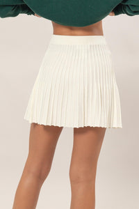 Cream High Waist Knit Pleated Flare Mini Skirt