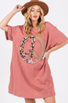 Peace Sign Applique Short Sleeve Tee Dress